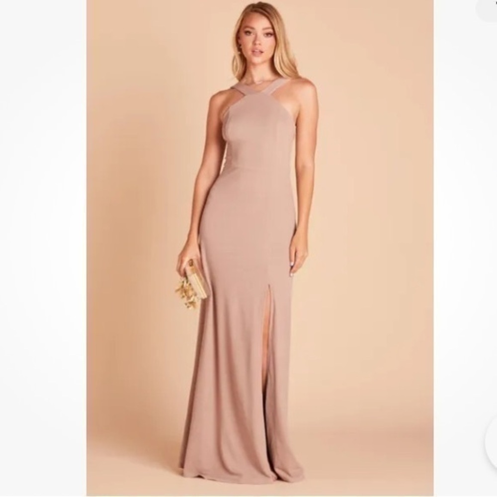 BIRDIE GREY Women’s "Gene" Taupe Halter Midi Length Crepe Dress Medium